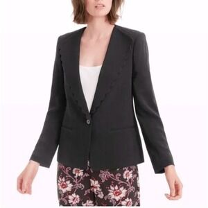Club Monaco Coleman Blazer Jacket Women's 0 Black Scallop Trim Tailored
